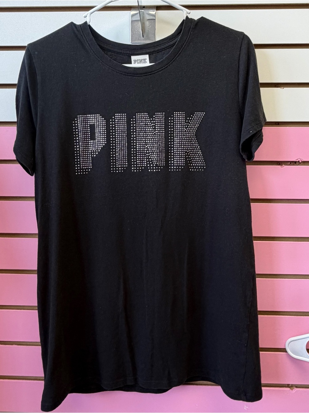 PINK Victoria's Secret Black Short Sleeve Tee with Rhinestone Logo